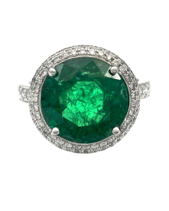 Round Emerald Diamond Halo Cocktail Ring